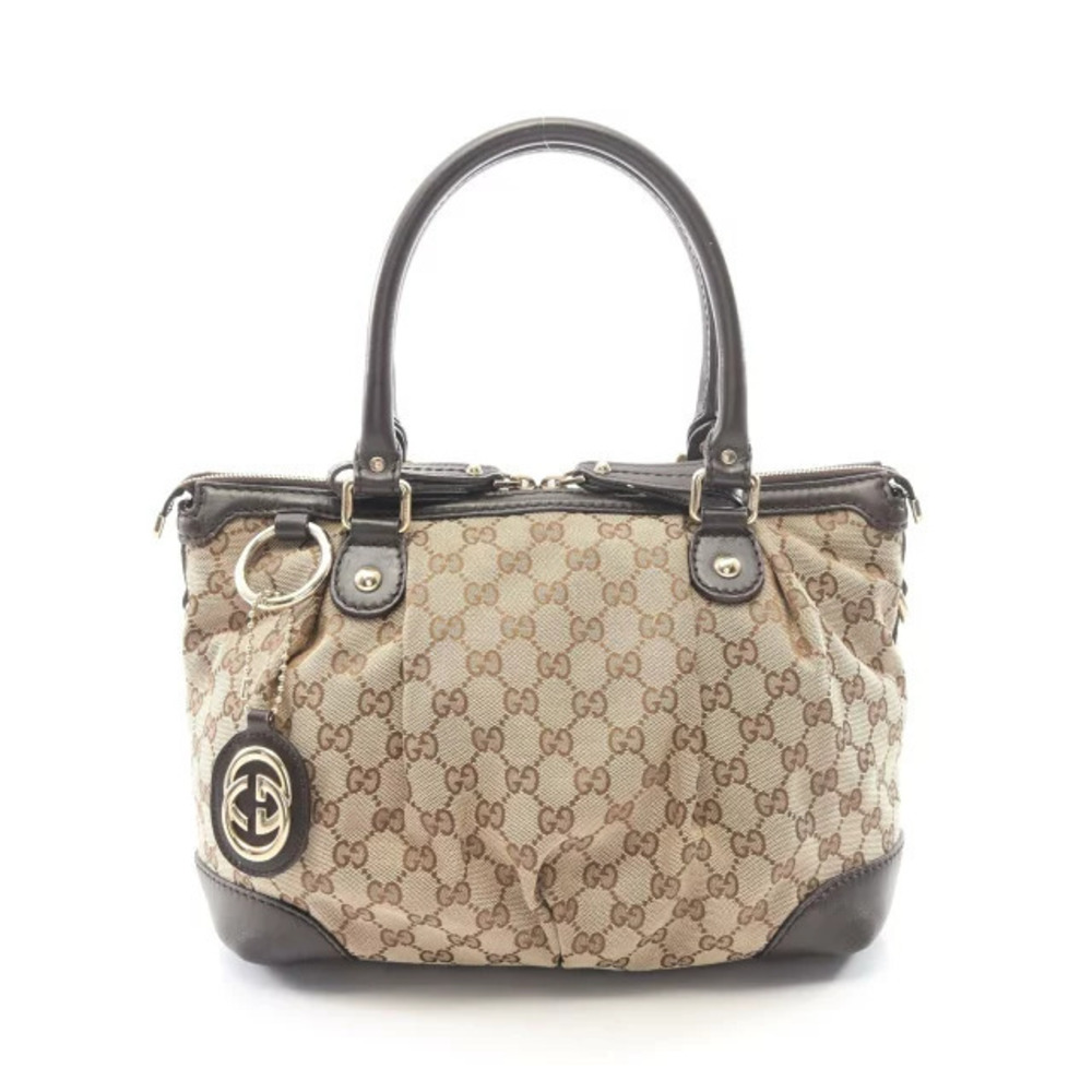 Gucci Sukey GG Canvas Leather Hobo Shoulder Bag Beige Brown
